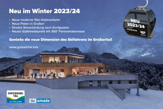 Kieserlbahn NEU Bergstation Winter mit Text und Gondel (mittelgross)