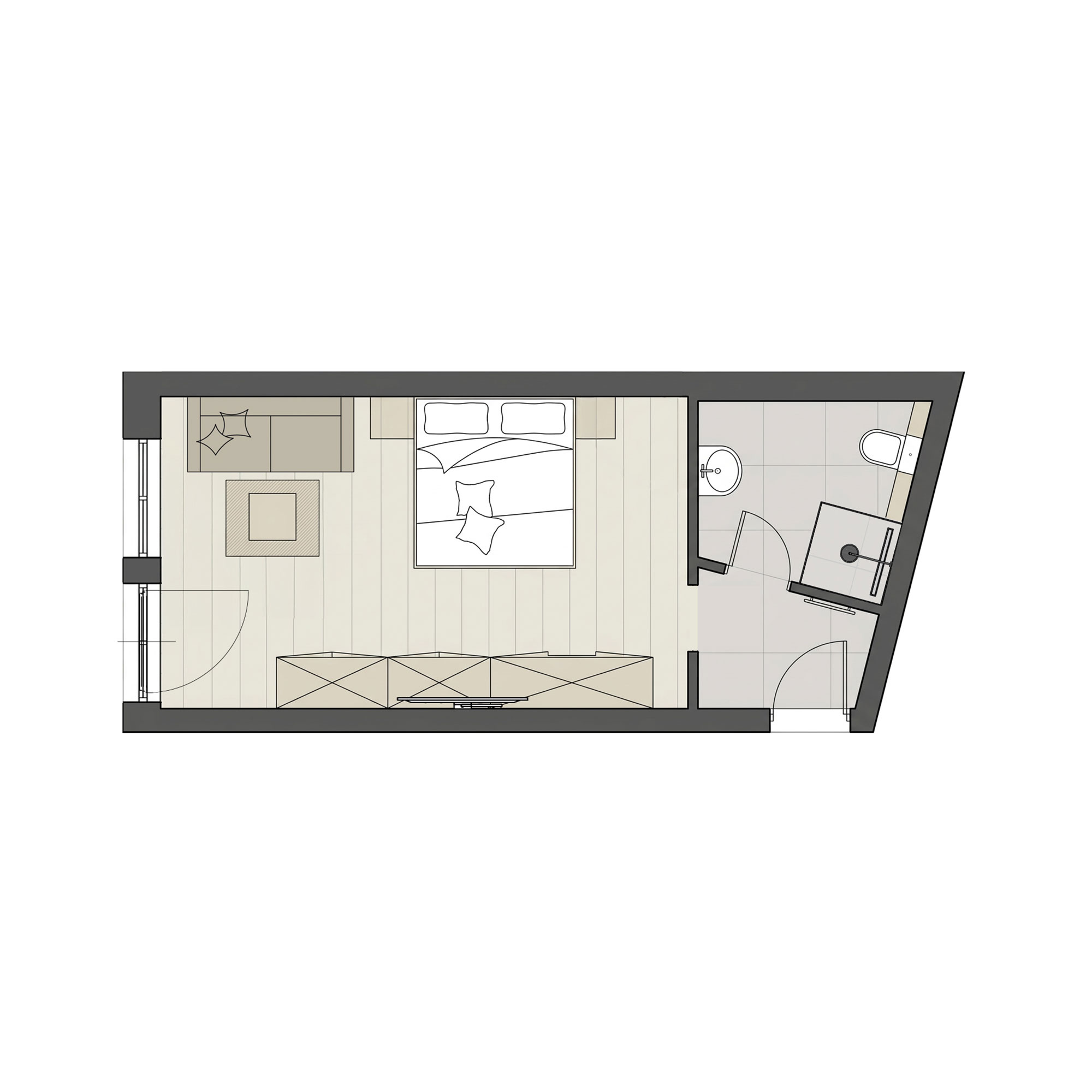 Grundriss - Doppelzimmer Alpenklang Zirbe Family, Zimmer in Großarl